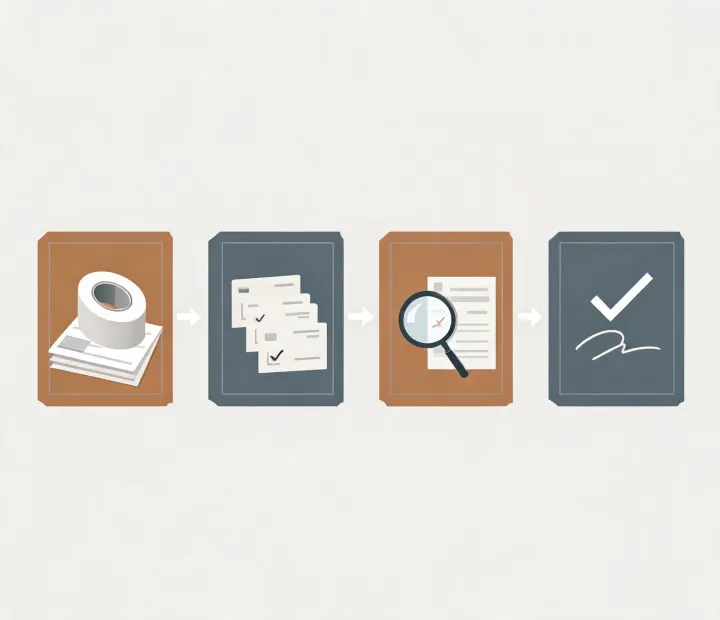 Illustration of a medical tape RFQ moving through review steps