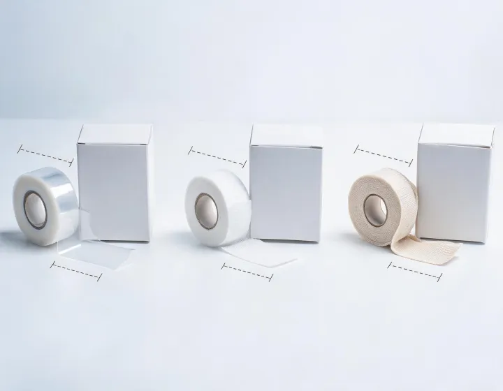 Medical tape rolls arranged by construction and pack format